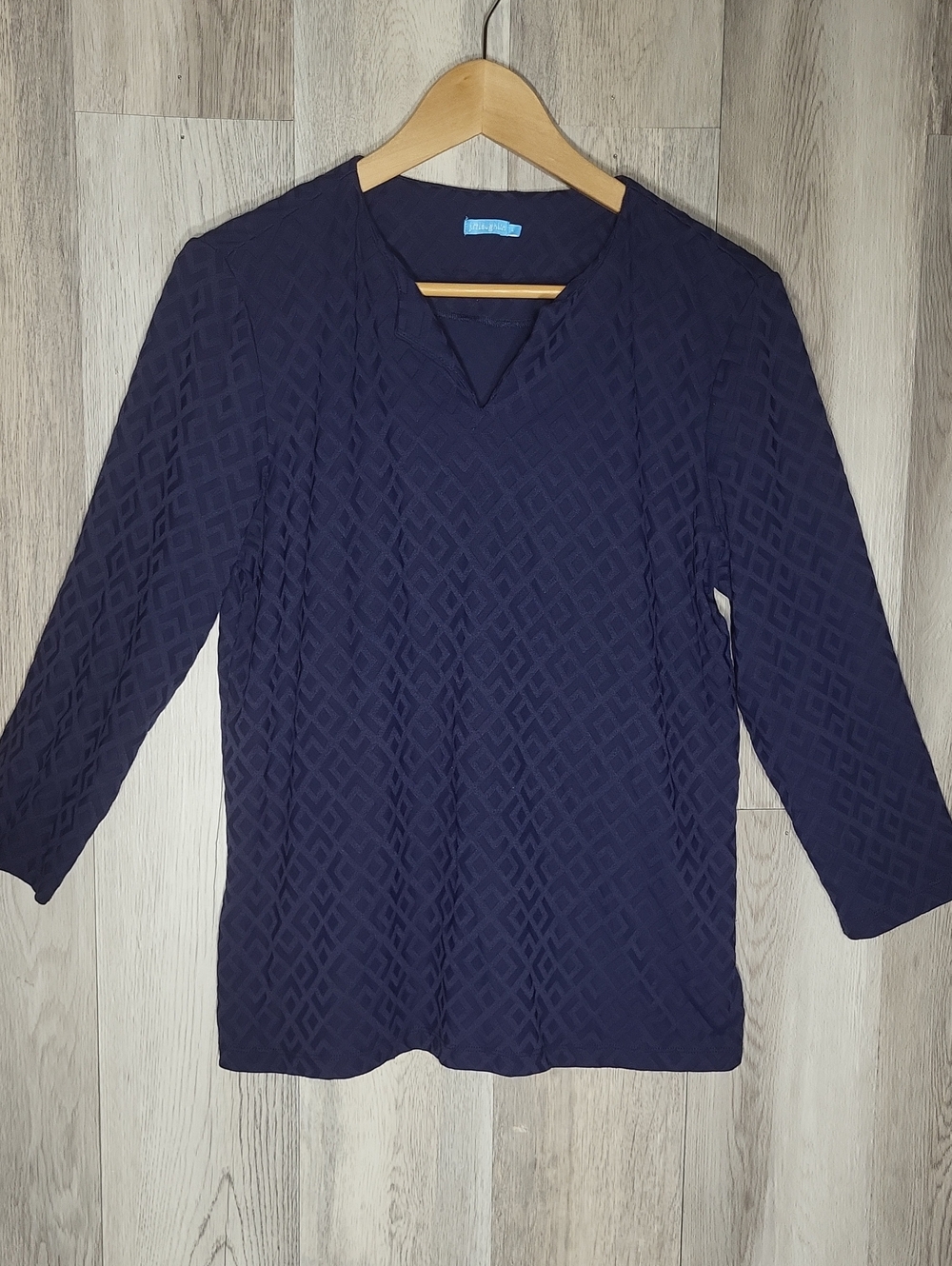 J. McLaughlin Womens Large Navy Geometric Print 3/4 Sleeve Top